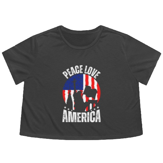 "Peace Love America Labor Day Flowy Cropped Tees - Celebrate