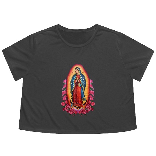 Virgin Mary Lady of Guadalupe Virgen De Guadalupe Flowy Cropped Tees