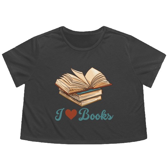 I Love Books Book Lovers Gift For World Book Day Flowy Cropped Tees