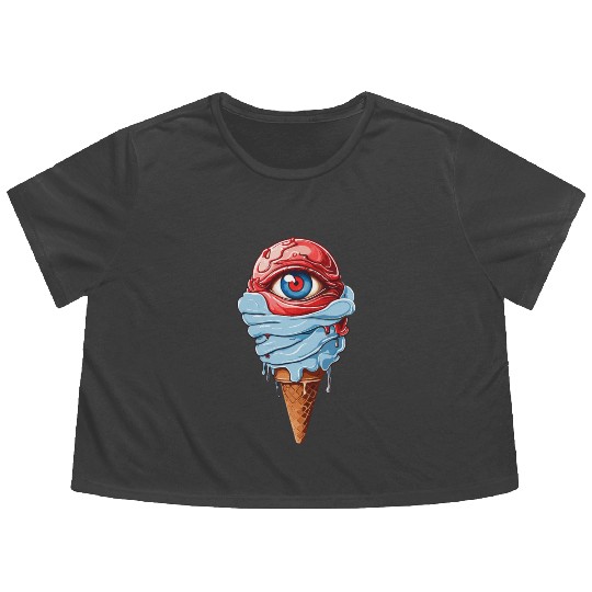 an ice cream with a red eye Flowy Cropped Tees Design