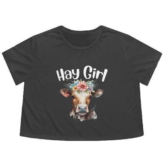 Hay Girl Farmer Gift Cattle Cow Lovers Flowy Cropped Tees