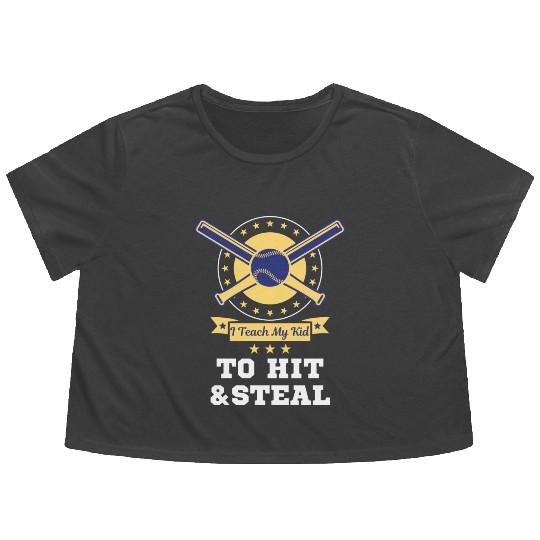 I Teach My Kid To Hit And Steal Funny Baseball Mom Flowy Cropped Tees