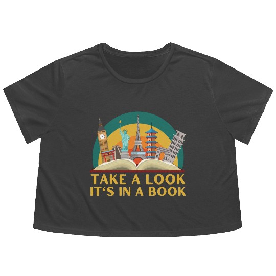 Take A Look It s In A Book Rainbow Book Lover Flowy Cropped Tees