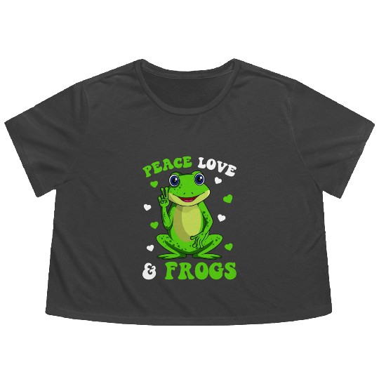 Peace Love Frogs Lover Frog Kids Girls Women Flowy Cropped Tees