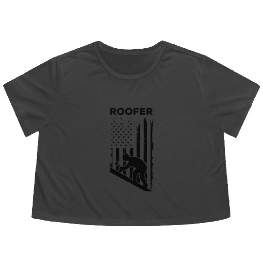 Roofer US Flag - Roofing Worker Roofer Worker Roof Flowy Cropped Tees