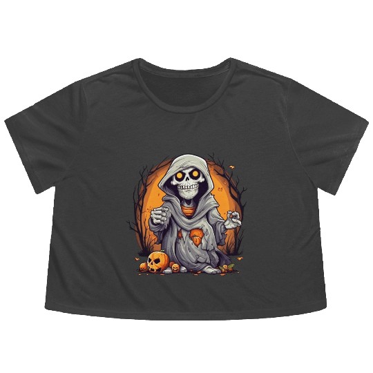 Eerie Halloween Ghoul Art, Spooky Season Delight 5 Flowy Cropped Tees