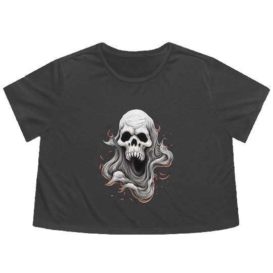 Eerie Halloween Ghoul Art, Spooky Season Delight 3 Flowy Cropped Tees