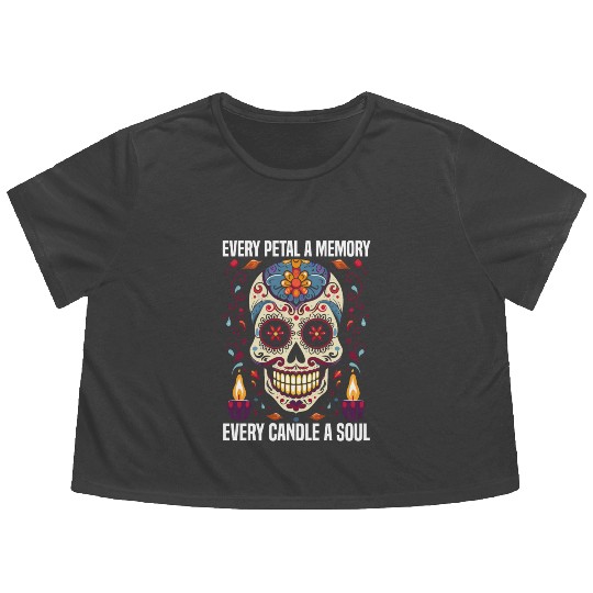 Dia De Los Muertos Sugar Skull Mexican Holiday Flowy Cropped Tees