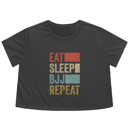 Stylish Retro 70´s Eat Sleep BJJ Repeat Flowy Cropped Tees