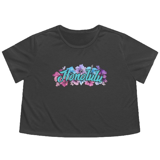 Honolulu Hawaii Hibiscus Flowy Cropped Tees