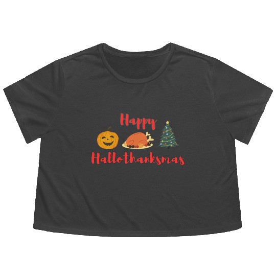Happy HalloThanksMas Flowy Cropped Tees