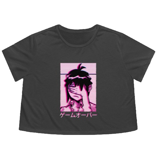 Vaporwave E Japanese Aesthetic Anime Sad E Flowy Cropped Tees