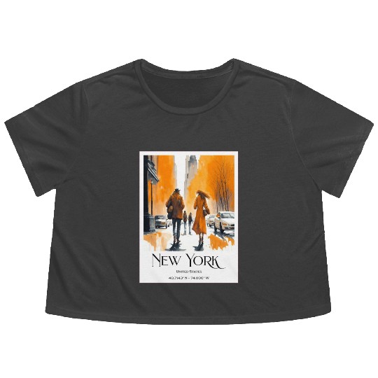 Watercolor painting loving couple in New York City Flowy Cropped Tees