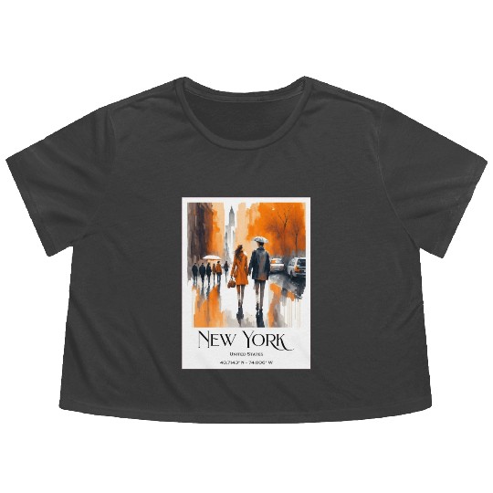 Watercolor painting loving couple in New York City Flowy Cropped Tees