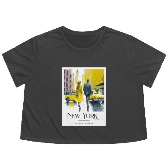 Watercolor painting loving couple in New York City Flowy Cropped Tees