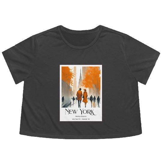 Watercolor painting loving couple in New York City Flowy Cropped Tees
