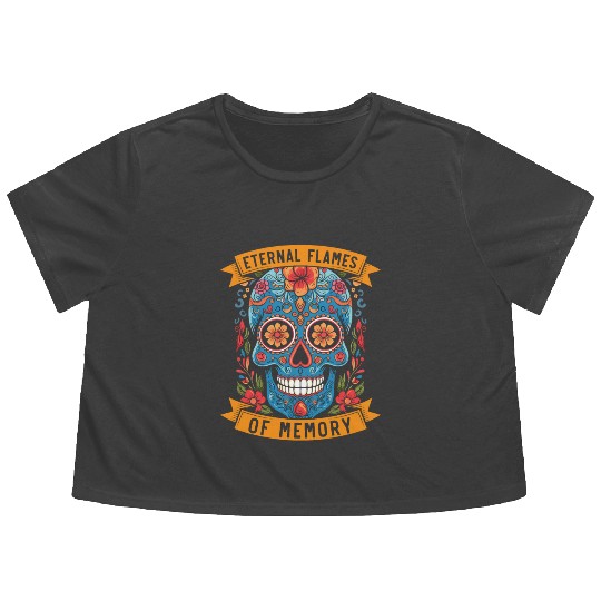 Dia De Los Muertos Sugar Skull Mexican Holiday Flowy Cropped Tees