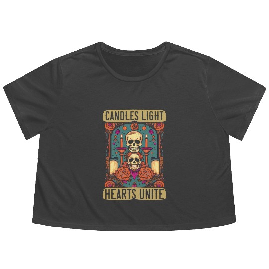 Dia De Los Muertos Sugar Skull Mexican Holiday Flowy Cropped Tees