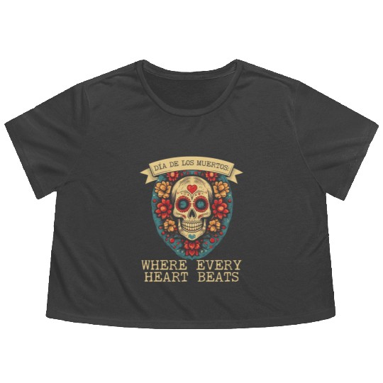 Dia De Los Muertos Sugar Skull Mexican Holiday Flowy Cropped Tees