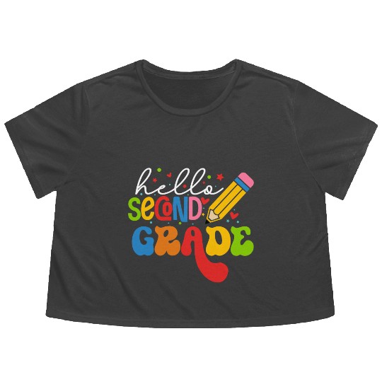 Back To School Clothes - Hello Second Grade Flowy Cropped Tees