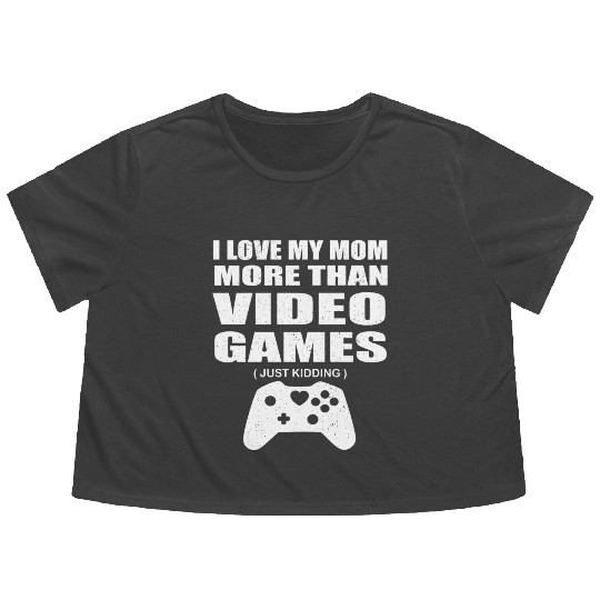 I Love My Mom Video Gamer Valentines Day Gift Boys Flowy Cropped Tees