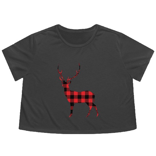 Buffalo Plaid Deer Flowy Cropped Tees