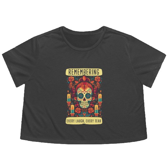 Dia De Los Muertos Sugar Skull Mexican Holiday Flowy Cropped Tees