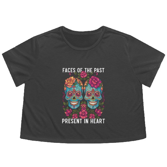 Dia De Los Muertos Sugar Skull Mexican Holiday Flowy Cropped Tees