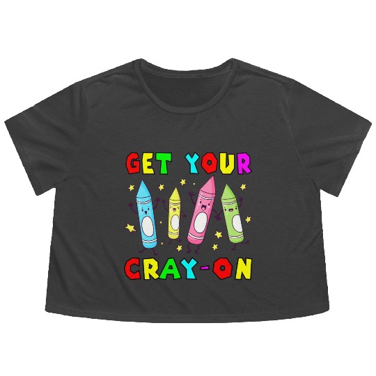 Teacher , Get Your Cray-on, Groovy, Kindergarten Flowy Cropped Tees