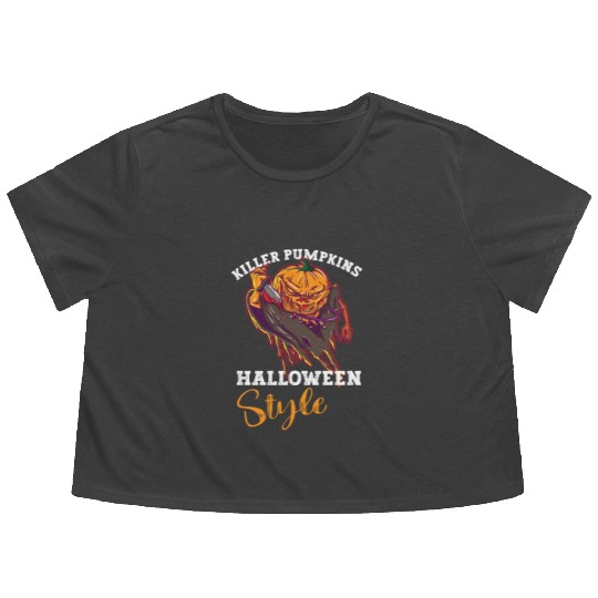 Scary Pumpkin Halloween Costume Autumn Fall Gift Flowy Cropped Tees