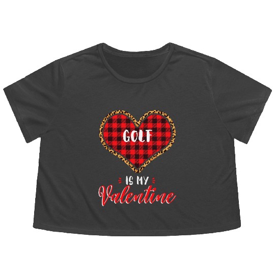 Golf is My Valentine Leopard Buffalo Plaid Heart P Flowy Cropped Tees
