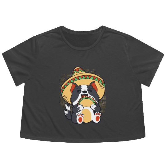 Cinco De Mayo Cat and Tacos Lover Funny Design Flowy Cropped Tees
