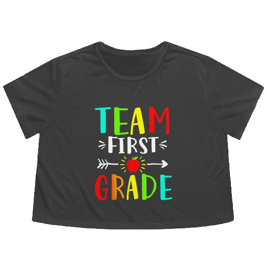 Team First Grade Student Teacher Team Funny Back Flowy Cropped Tees