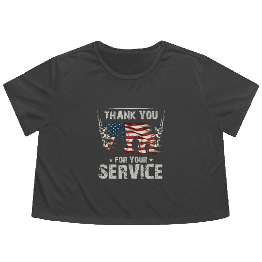 Thank You For Your Service US Flag Veterans Day Flowy Cropped Tees