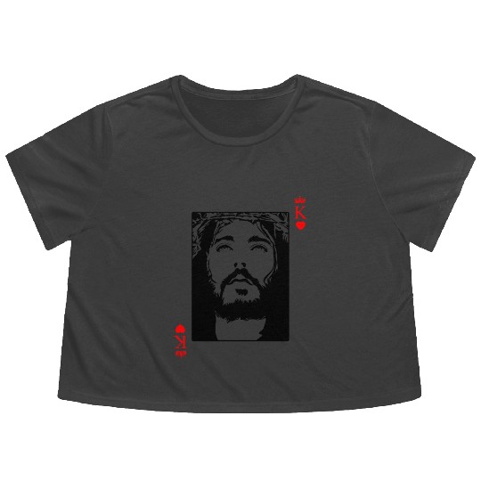 Jesus Is King Jesus King Of Hearts Card Christian Flowy Cropped Tees