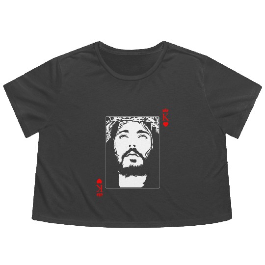 Jesus Is King Jesus King Of Hearts Card Christian Flowy Cropped Tees