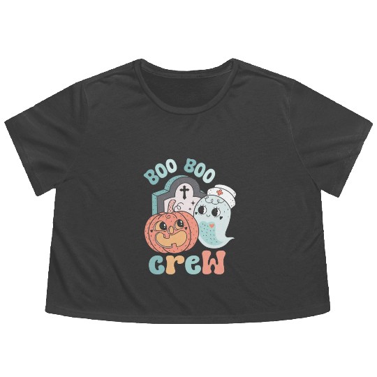 Boo Boo Crew Nurse Funny Ghost Women Halloween Flowy Cropped Tees