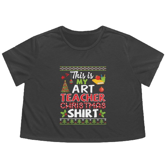 Flower Noel Tree Bell Books This Is My Art Teacher Flowy Cropped Tees