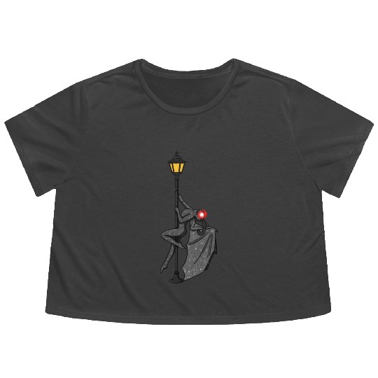 Mothman Pole Dancing On A Street Lamp Funny Flowy Cropped Tees