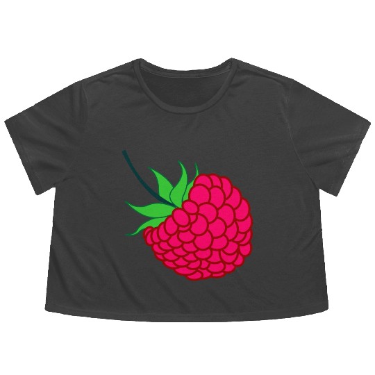 Raspberry red with green leaves Flowy Cropped Tees