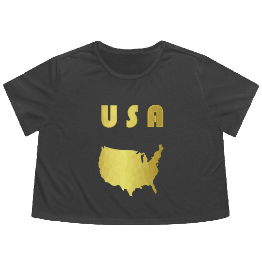 Usa Gold Fourth Of July Flowy Cropped Tees