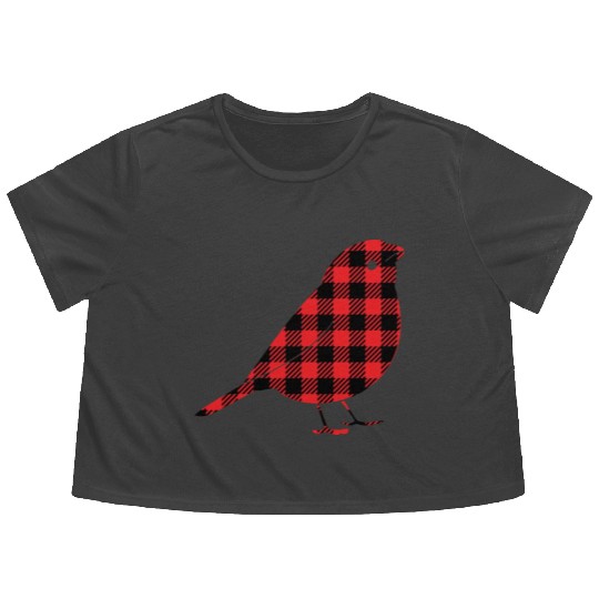 Bird Buffalo Plaid Flowy Cropped Tees