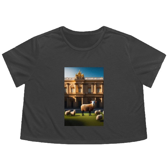 sheep in baroque armor in front of palace made of Flowy Cropped Tees