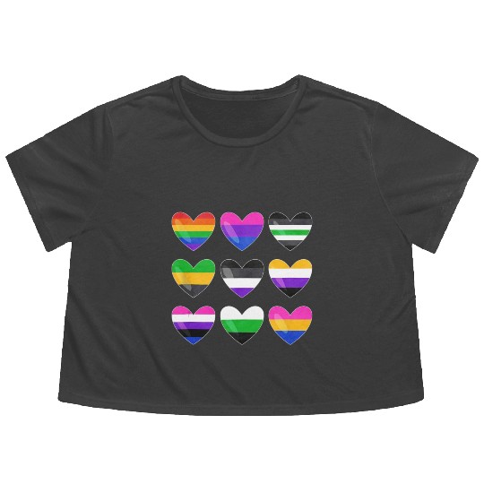 Lesbian And Gay Flag LGBTQ LGBT Rainbow Heart Flowy Cropped Tees