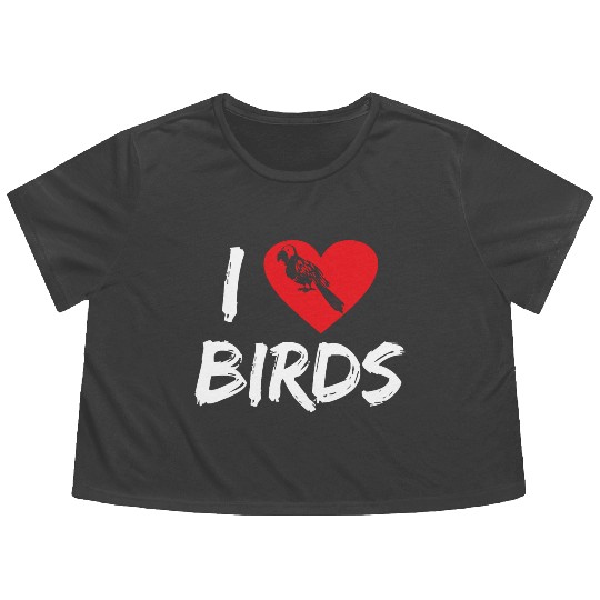 Bird Lover Heart Cute Birdwatcher Parrot Heron Flowy Cropped Tees