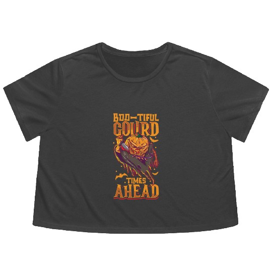 Scary Pumpkin Halloween Costume Autumn Fall Gift Flowy Cropped Tees
