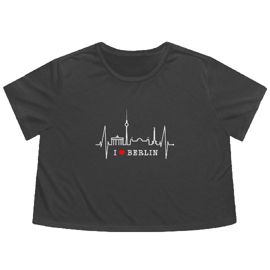 Berlin Skyline Heartbeat Germany Fan I Love Berlin Flowy Cropped Tees
