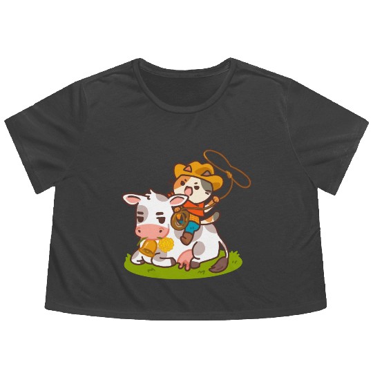 Meow Dy Yeehaw Cowboy Cat Flowy Cropped Tees