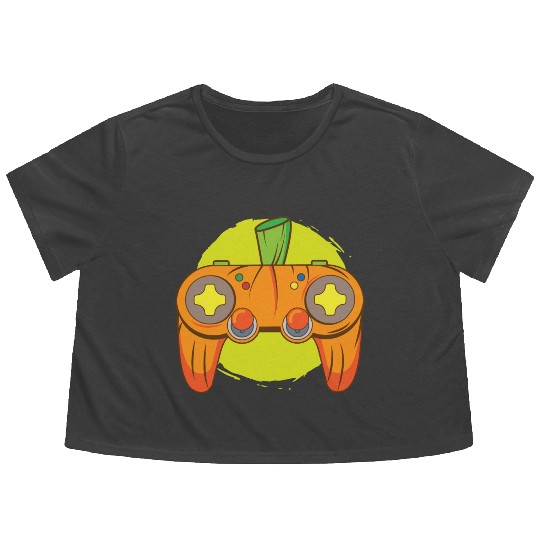 Gamer Life Halloween Pumpkin Head Video Game Flowy Cropped Tees