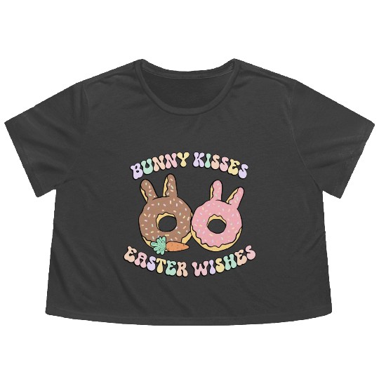 Bunny Kisses Donut Lover Easter Gift Flowy Cropped Tees